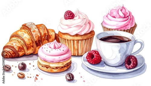 Assorted pastries with strawberry cream and berries.