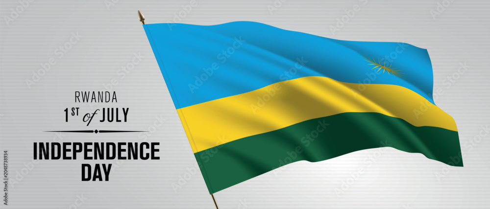 Fototapeta premium Rwanda happy independence day greeting card, banner vector illustration. Rwandan national holiday 1st of July design element with 3D flag
