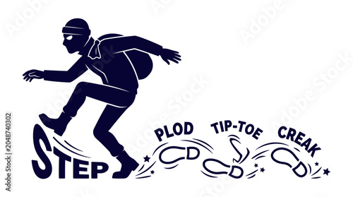Cuadro en lienzo Stealthy Intruder Silhouette Walking with Footstep Sound Effects and Words