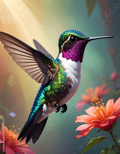 Colorful parrot perched on vibrant flowers.