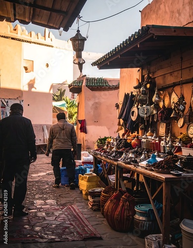 Outdoor market stall with fresh produce and crafts.