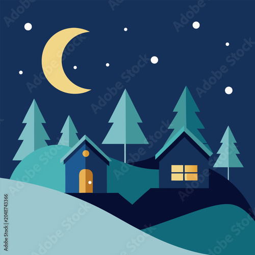 illustration-of-cozy-winter-night-scene-with-trees 
