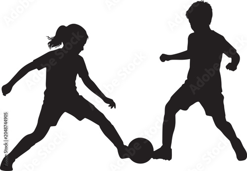 Black silhouettes of kids playing soccer
