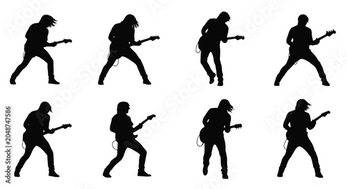 Bild auf Leinwand Set silhouette collection of guitar player poses