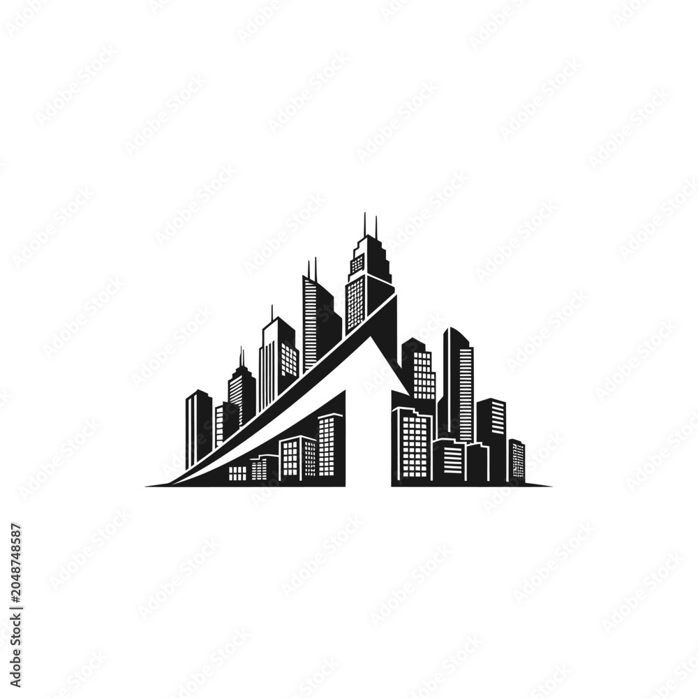 Obraz premium Black and white city skyline illustration.