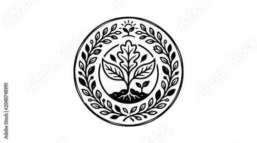 Schilderij op canvas Black and white tree logo symbol.