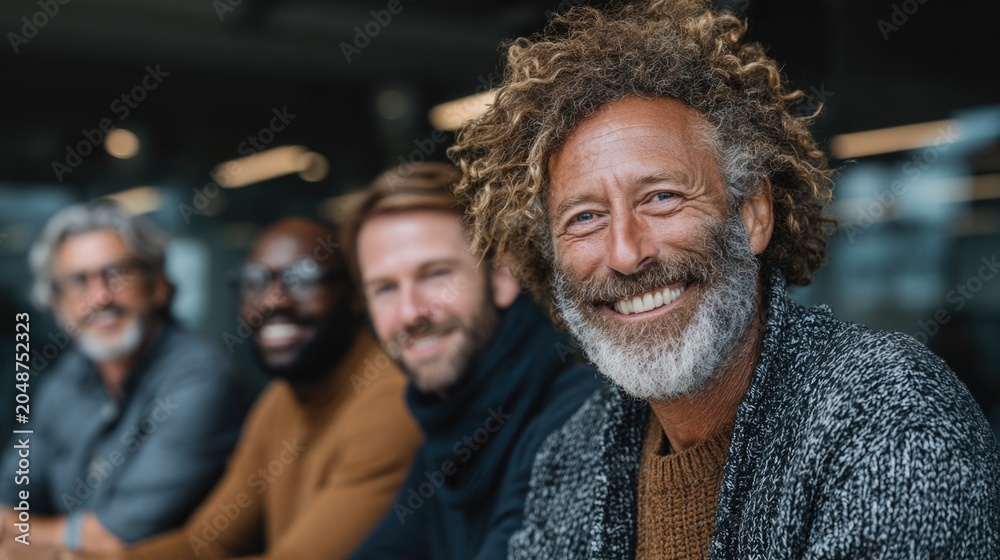 Fototapeta premium Multi-generational business team collaborating modern office diverse ages experience knowledge sharing teamwork professional corporate culture inclusivity