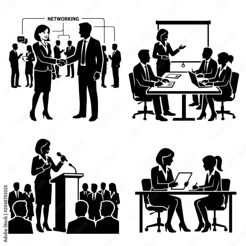 Fototapeta premium Business People Professional Networking and Meeting Silhouettes