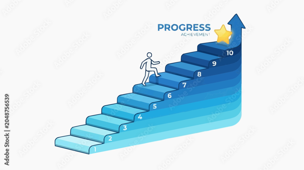 Obraz premium A figure ascending a staircase towards a star, representing progress and achievement
