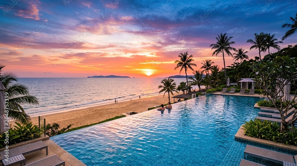 Fototapeta premium swimming pool at sunset