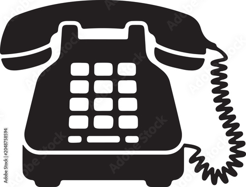 Obraz na płótnie A classic, black and white vector illustration of a retro landline telephone