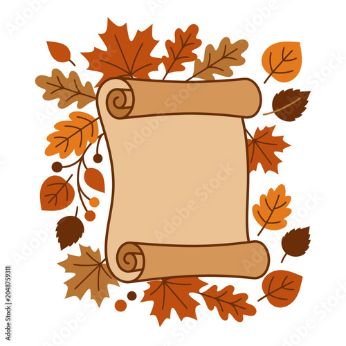 Autumn Scroll with Fall Leaves Frame Border