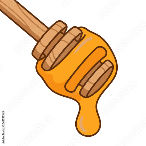 Cartoon Honey Dipper Dripping Sweet Golden Honey Vector Illustration