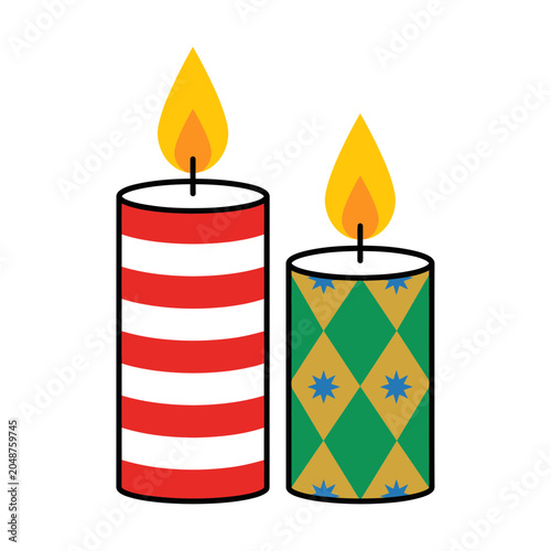 Festive Cartoon Lit Candles with Stripes and Diamond Pattern