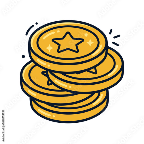 Shiny Gold Coins Stack with Star Rewards Icon