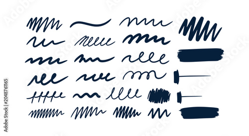 Tableau sur toile Hand drawn vector ink brush strokes scribbles and wavy lines collection for grap