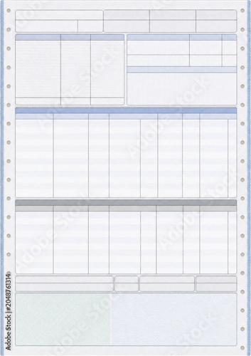 Blank payroll pay stub document isolated on transparent background