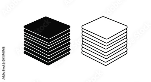 Photos Stack of square plates in black and white a graphic silhouette layered