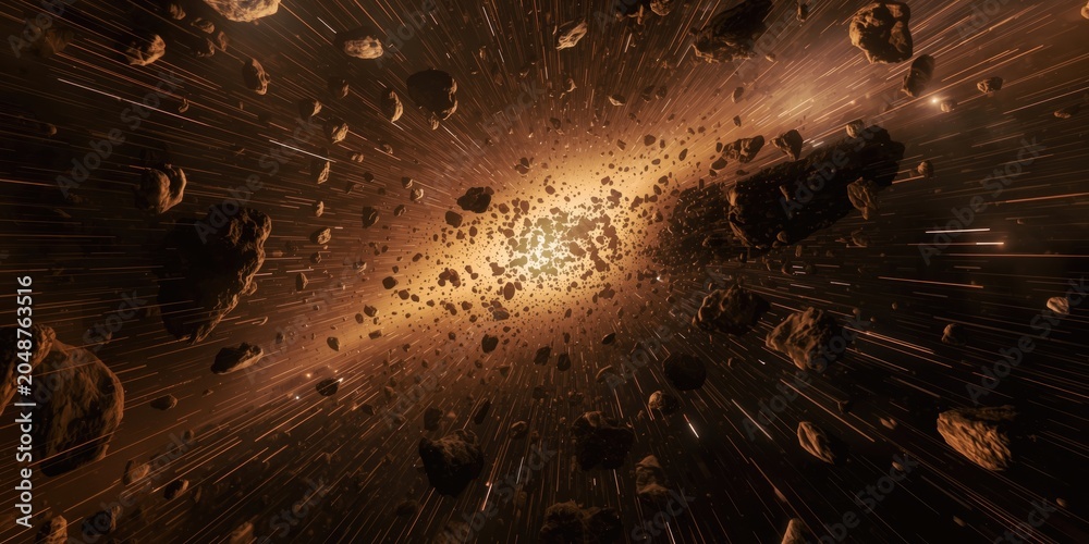Obraz premium Sci fi background depicting asteroid field created by artificial intelligence algorithms