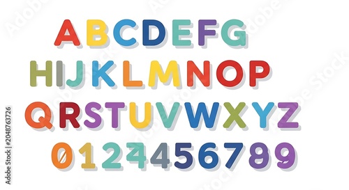 Colorful english alphabet and numeric digits set with alphabet, colorful
