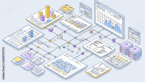 Advanced data analysis with digital charts graphs and technology interfaces in modern workspace