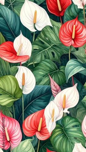 Close-up of blooming red and white tulips in garden.