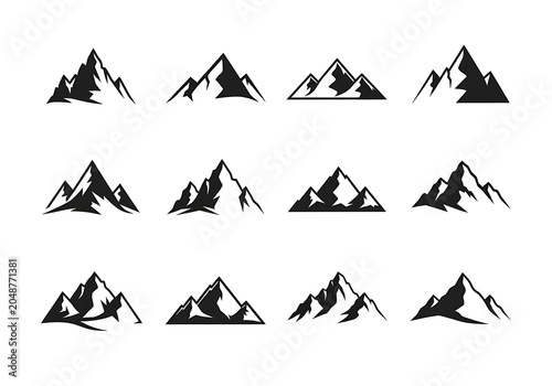 Black mountain icon set vector illustration