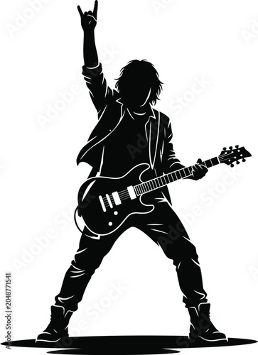 Bild auf Leinwand Rock star musician silhouette playing electric guitar vector illustration black