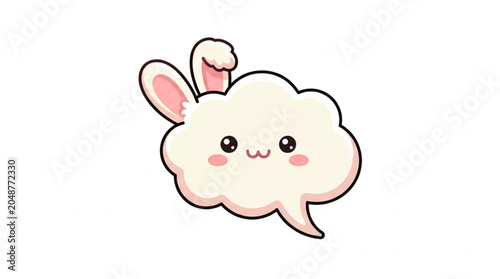 Cute cartoon cloud with bunny ears and happy face.