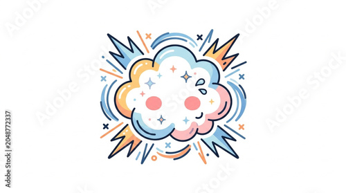 Cute cartoon cloud with blush cheeks and sparkle effects.