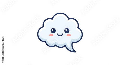 Cute cartoon cloud with happy face and blush.