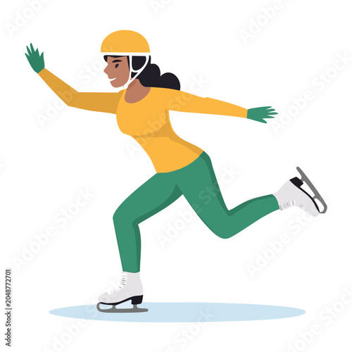 Woman ice skating in flat design style