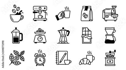 Coffee icons set for cafe and beverage design.