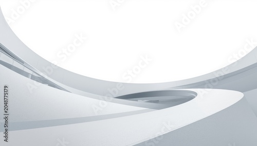 Modern architecture featuring white circular background with abstract curved forms