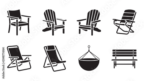 Fotografía Set of various outdoor chairs and seating, including adirondack and folding designs