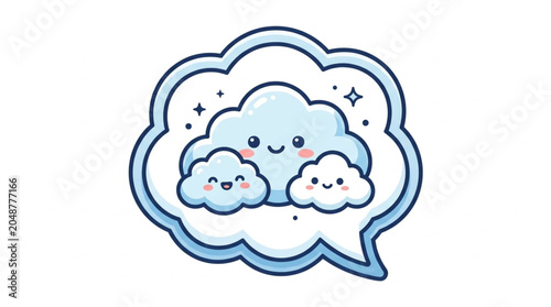 Tableau sur toile Cute cartoon clouds family inside a speech bubble.