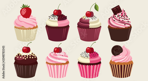 Foto Sweet Temptations A Vector Illustration of Delicious Cupcakes, Perfect for Any C