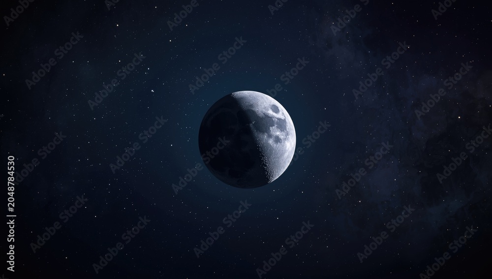 Obraz premium Orbiting moon surrounded by shimmering stars