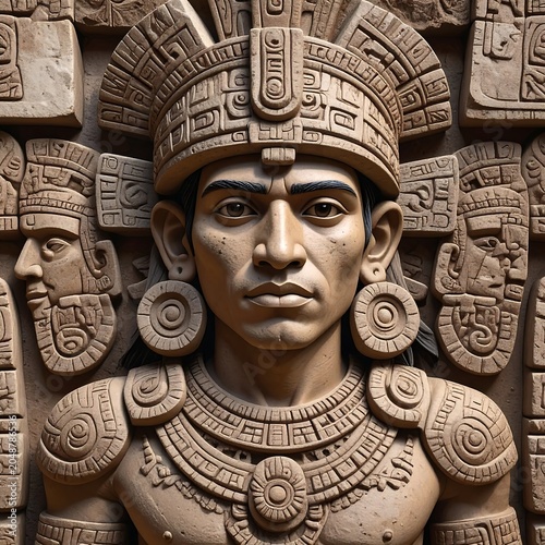 Ancient Egyptian pharaoh statue with hieroglyphs.