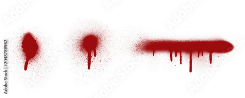 Fotografie Assorted red spray paint marks and liquid drips isolated on transparent background for graphic design and artistic grunge style assets
