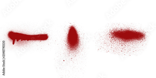 Fotografie Red spray paint splatter marks and ink drops isolated on transparent background for artistic grunge design elements and street style art