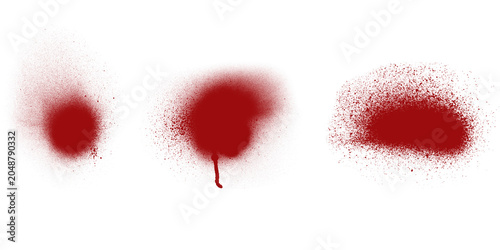 Foto Collection of red paint spray patterns and ink drips on transparent background for creative graphic design and artistic grunge texture