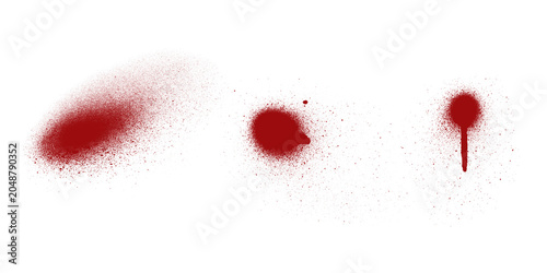 Foto Set of red spray paint splatters and ink drip effects isolated on transparent background for artistic grunge design and creative art