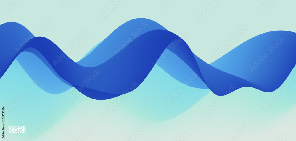 Fototapeta premium Blue abstract ocean seascape. Sea surface. Realistic landscape with waves. Nature background. Cover design template. 3d vector illustration for banner, flyer, poster or brochure.