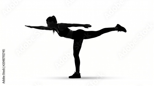 Woman in Yoga Pose Against White Background