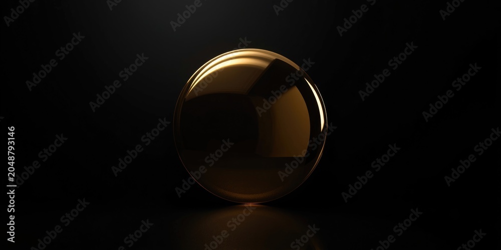 Obraz premium shiny gold round shape centered on a dark matte black backdrop with copy space