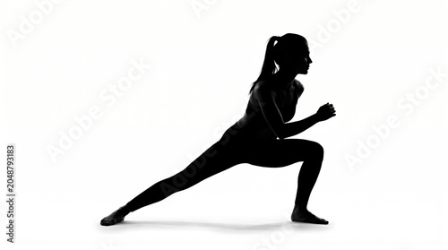 Woman Performing Lunge Exercise Silhouette on White Background