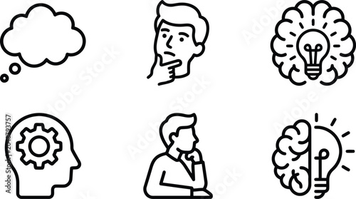 Mental process and creative thinking conceptual icon set with thinking creativity cogitation