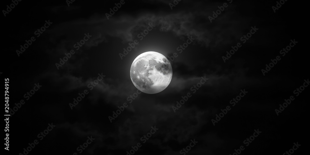 Fototapeta premium serene full moon with mystical light in black and white
