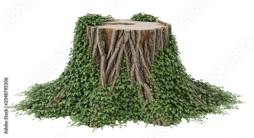Green ivy-covered tree stump in nature